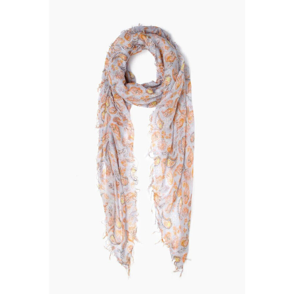 Chan Luu Blue Fall Paisley Print Cashmere and Silk Scarf Pearl Blue